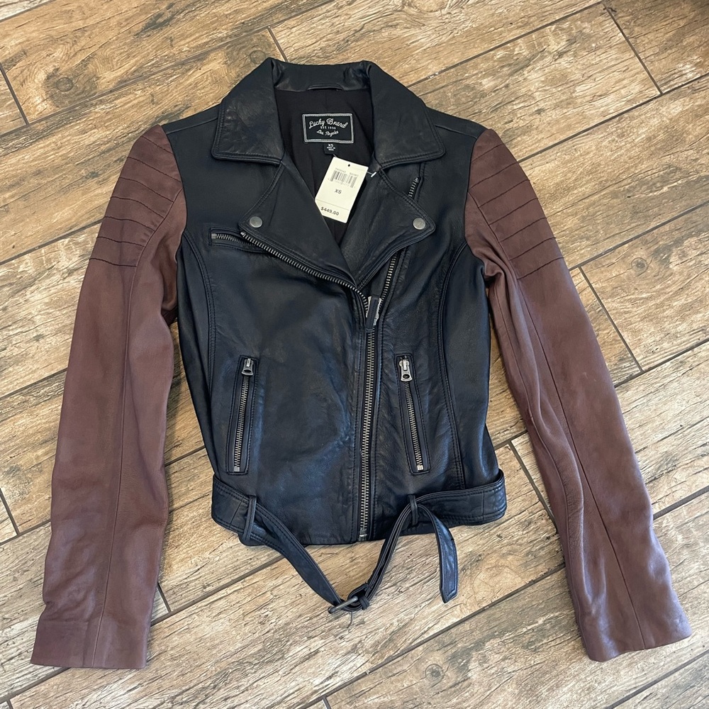 NWT Lucky Brand Black and Brown Women's Leather Jacket